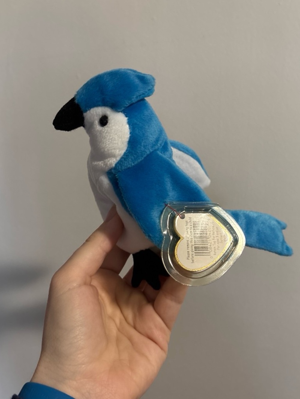 Ty Blue and White Plush Bird Small Pet Toy with Heart Tag